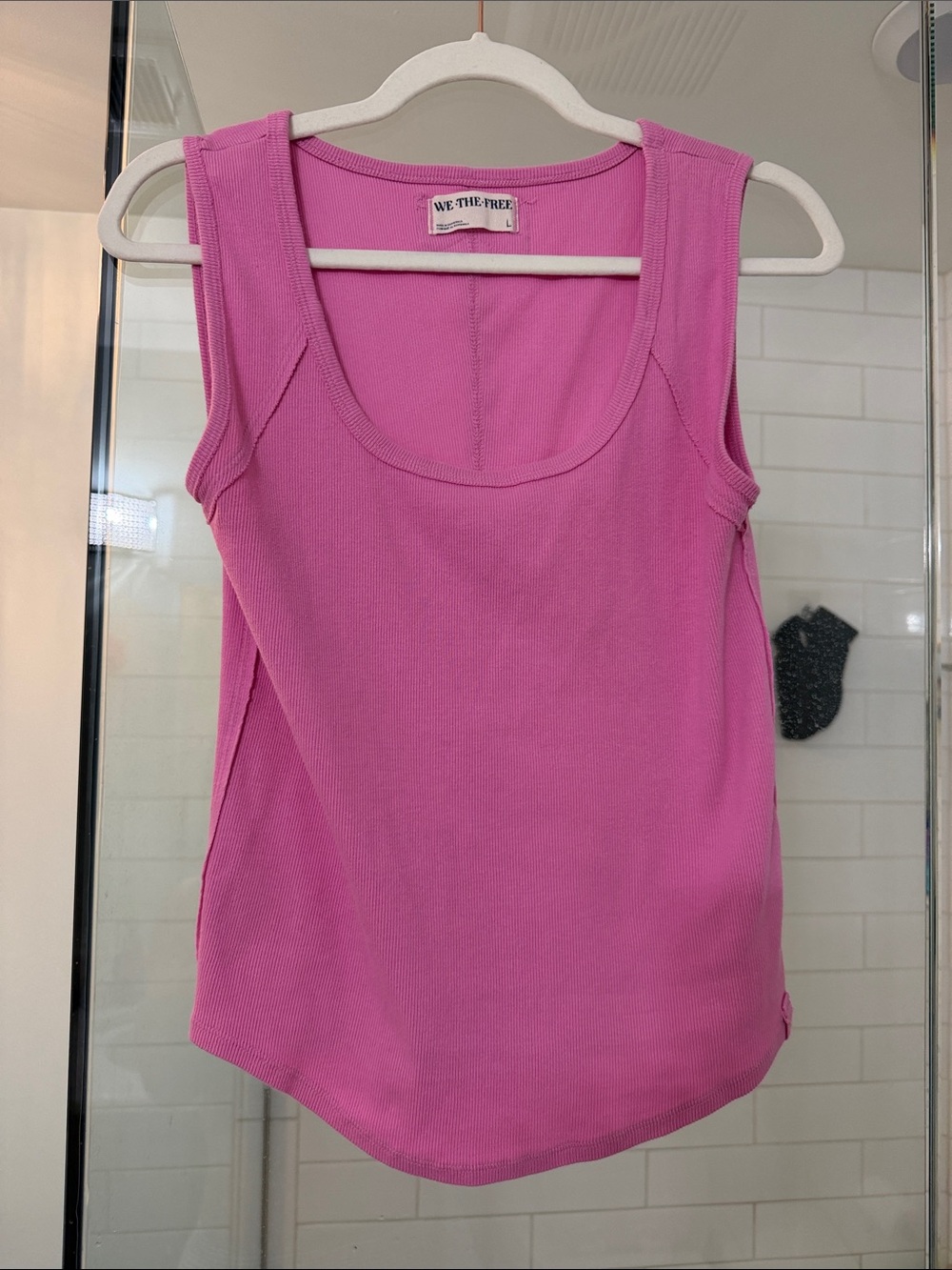 We The Free Bright Pink Ribbed Crew Tank